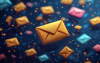 Vibrant Email Icon Surrounded by Busy Notification Bubbles Representing Active Correspondence