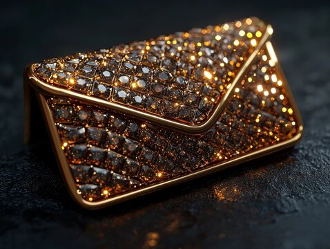 Luxurious Golden Email Icon with Sparkling Edges on Dark Background Representing Premium Messaging Services