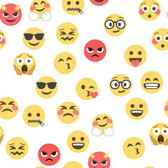 Seamless pattern of emoticons and emoji, emoji vector illustration, emoji background for social network.