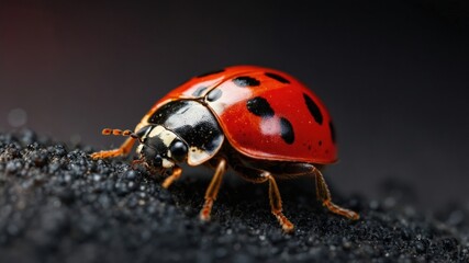 Fototapeta premium Macro Ladybug on Dark Surface