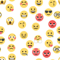Obraz premium Seamless pattern of emoticons and emoji, emoji vector illustration, emoji background for social network.