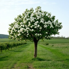 Fototapeta premium Beautiful Blossom Tree Surrounded by Green Landscape