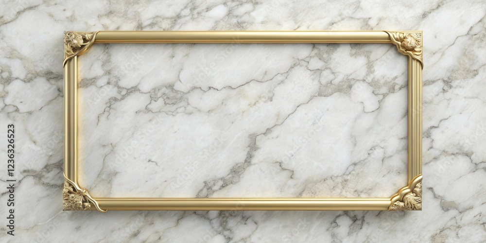 Aufkleber a gilded, ornate frame with intricate detailing rests on a smooth, white marble surface, creating a 