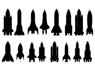 Obraz premium SPACE ROCKETS SILHOUETTE ON WHITE BACKGROUND