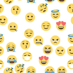 Obraz premium Seamless pattern of emoticons and emoji, emoji vector illustration, emoji background for social network.
