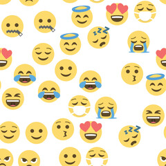 Seamless pattern of emoticons and emoji, emoji vector illustration, emoji background for social network.