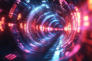 Obraz premium Abstract rendering of geometric shapes forming a digital tunnel, Generative AI