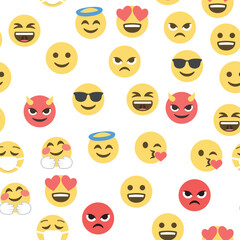 Obraz premium Seamless pattern of emoticons and emoji, emoji vector illustration, emoji background for social network.
