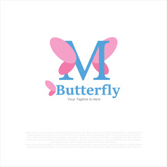 initial letter m butterfly logo and icon vector illustration design template