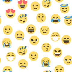 Seamless pattern of emoticons and emoji, emoji vector illustration, emoji background for social network.