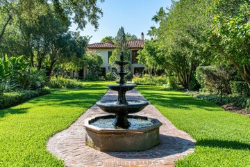 Elegant Garden Fountain Pathway