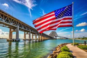 American Flag and Queen Isabella Memorial Bridge