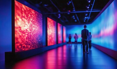 High-Tech Interactive Museum with Digital Art and Holographic Displays