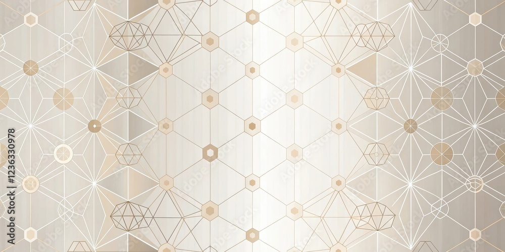 Poster Abstract Geometric Pattern With Interlocking Shapes and Lines in a Subtle Gradient of Beige and White