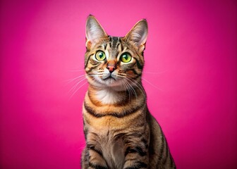 Fototapeta premium Appealing Genetta Cat on a Vibrant Pink Backdrop with Ample Negative Space