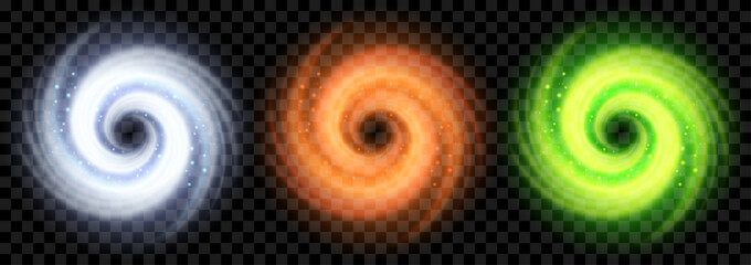 Glowing spiral vortex. Cleaning, washing, and freshness. Abstract motion effect in a circular swirl. Vector effect isolated on transparent background.