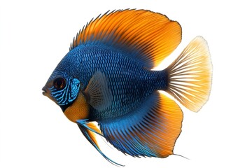 Fototapeta premium Colorful discus fish swimming gracefully against white background