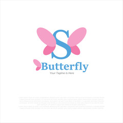 initial letter s butterfly logo and icon vector illustration design template