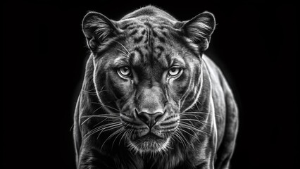 Obraz premium Artistic Black and White Sketchy Panther Portrait
