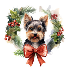 Christmas Dog Wreath Clipart Vector Illustration