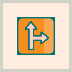 Simple Directional Icon Showing Straight and Right Arrows on Orange Square