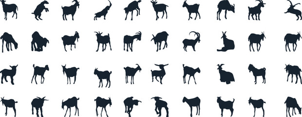 
Goat Vector Illustration Collection - A stunning black and white collection of various goat silhouettes. Perfect for farm, nature, 