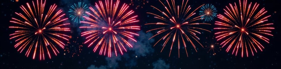 Fototapeta premium Colourful firework display on black background, christmas, night sky, new year