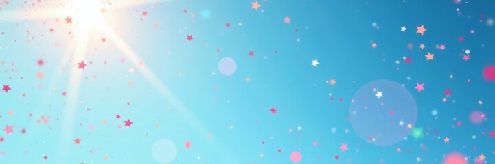 Confetti and stars filling the light blue sky on a sunny day, canada day, patriotic, celebratory