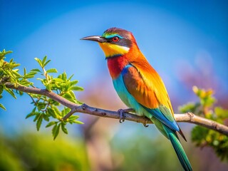 Obraz premium Bird on Branch with Copy Space for 'Top of the World'