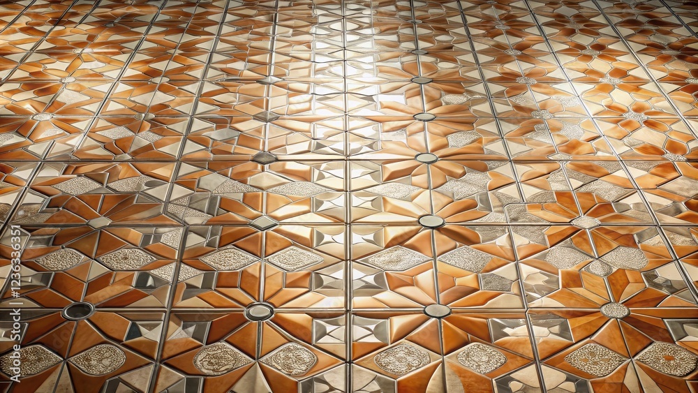 Leinwandbilder A geometric pattern of intricate tilework, reflecting light and casting shadows, creates a captivating visual rhythm.