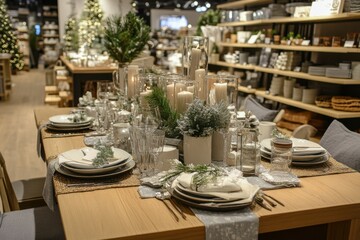 Festive Holiday Table Setting in Cozy Store