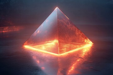Transparent glowing pyramid, 3D render, Generative AI