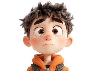 Emotional animated character studio digital art white background close-up youth