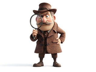 Detective investigates clues in a whimsical setting animated character