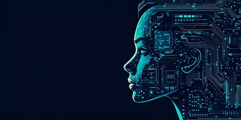Profile of a Human Head Formed by Circuit Boards, Binary Code, and Artificial Intelligence