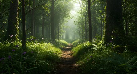 Obraz premium Sunlit Forest Path Landscape Photography