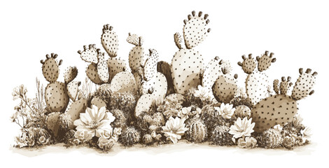Faded Cactus Botanical Art, Soft Sepia Tones, Vintage Nature Illustration, Home Decor Piece, Cactus Artwork in Vintage Style © aura studio