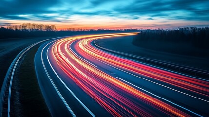 An abstract view of light trails from speeding cars on a highway
