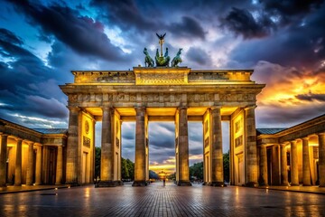 Obraz premium Brandenburg Gate Night Photography, Berlin, Germany - Illuminated Landmark
