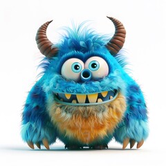 Fototapeta premium Colorful Cartoon Monster with Horns and Big Eyes in Furry Style
