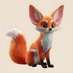 Obraz premium Adorable Cartoon Fox with Large Eyes and Orange Fur.