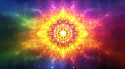 Fototapeta premium A stunning mandala adorned with vibrant colors and cosmic patterns.