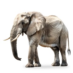 Fototapeta premium Majestic Single Elephant Standing Gracefully Against White Background