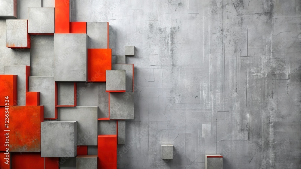 Fototapete Abstract Geometric Pattern of Red and Gray Cubes on a Textured Background
