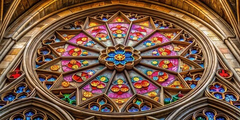 Obraz premium Candid Shot: Rose Window Architectural Detail, Triangular Framework