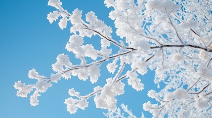 A creative snapshot of frost-covered branches against a blue sky