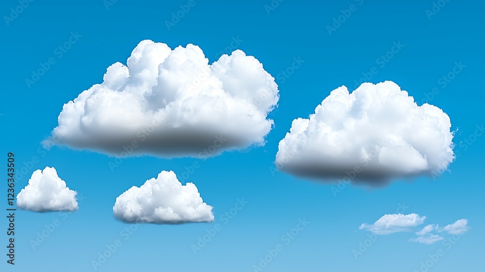 Wall mural fluffy white clouds scattered across a clear blue sky, creating a serene and tranquil atmosphere. ca