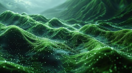 A nature-inspired 3D abstract backdrop in green, The design should blend organic textures with modern, sleek lines, creating a harmonious balance between nature and technology. 