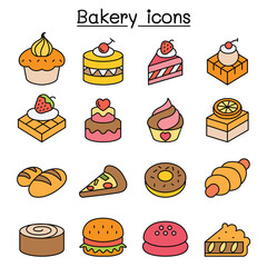 Bakery & Pastry icon set in thin line style