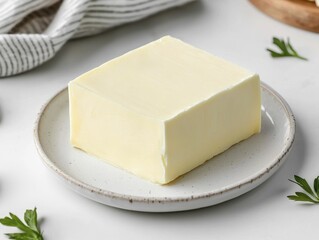 Butter Creamy Block of butter on a plate